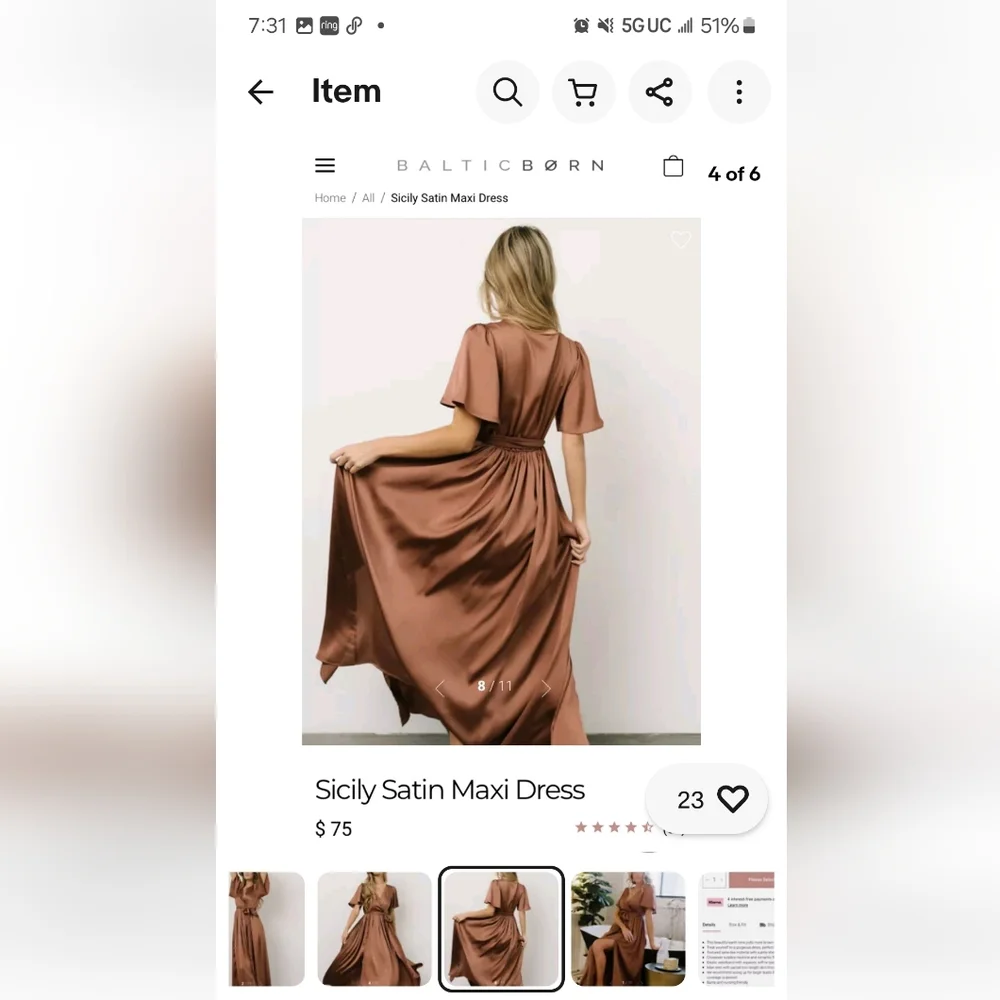 Baltic Born Sicily Satin Double Slit Maxi Dress in Rosy Brown NWOT - Picture 4 of 13